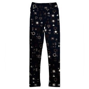 LuLaRoe L/XL Kids Black Brown Camera Print Soft Leggings Tween